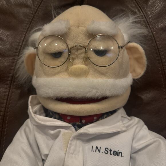 Dr I N Stein Puppet Hand Puppet 26” Ventriloquist With Glasses Magnifying Glass - Picture 2 of 7